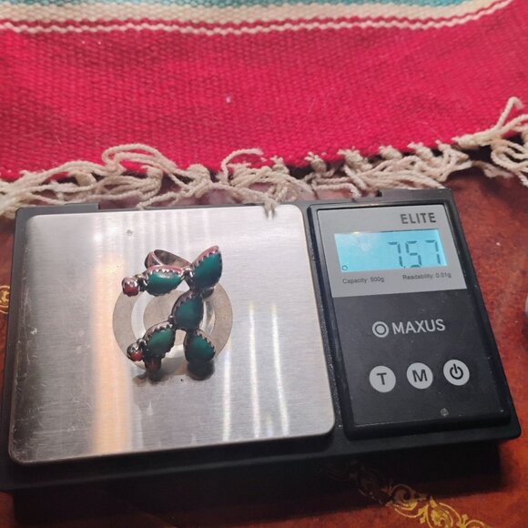 Southwest Sterling Silver Prickly Pear Cactus Ring w/Turquoise & Coral Size 6 - Picture 7 of 7